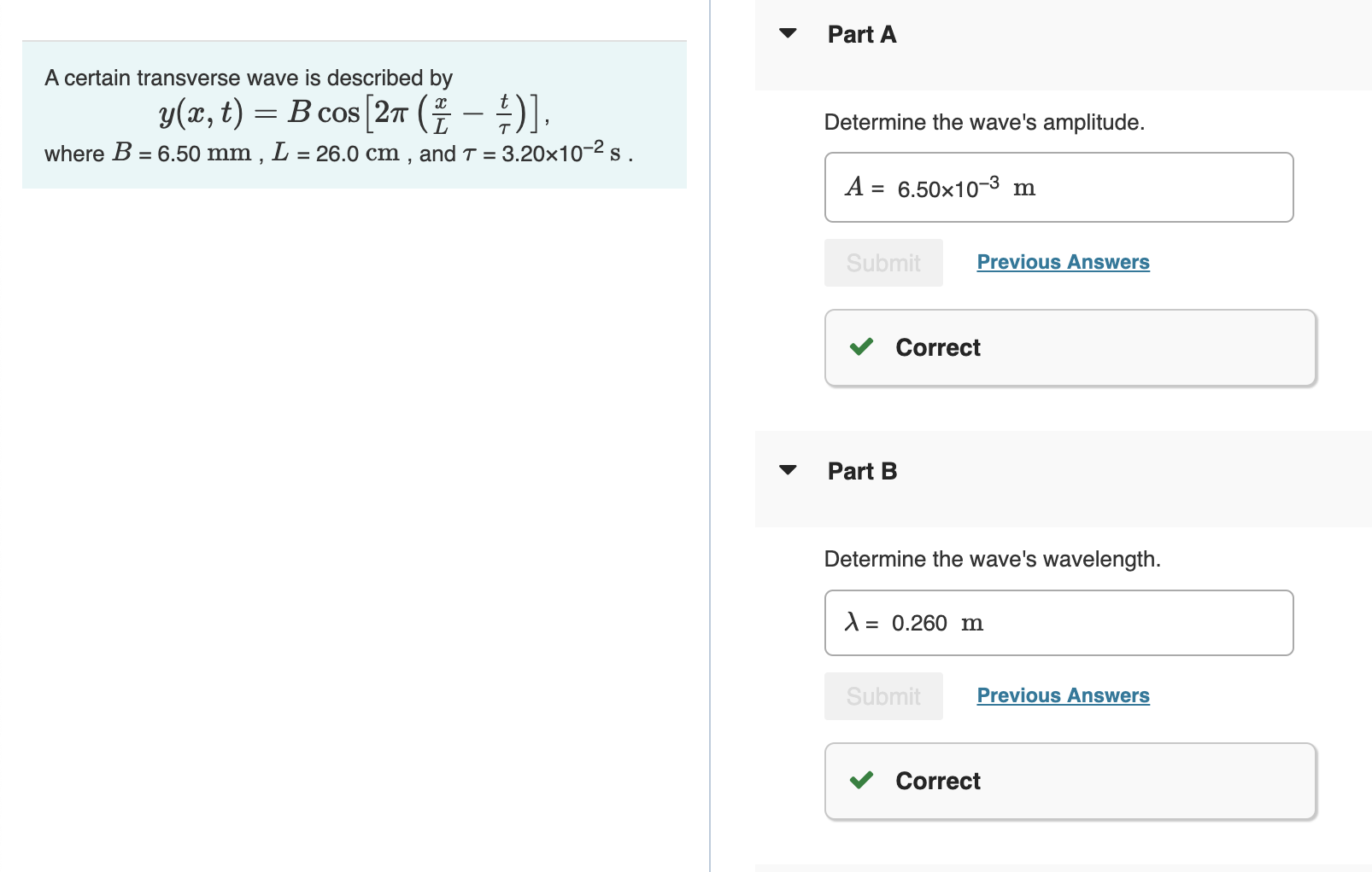 Solved A certain transverse wave is ﻿described | Chegg.com
