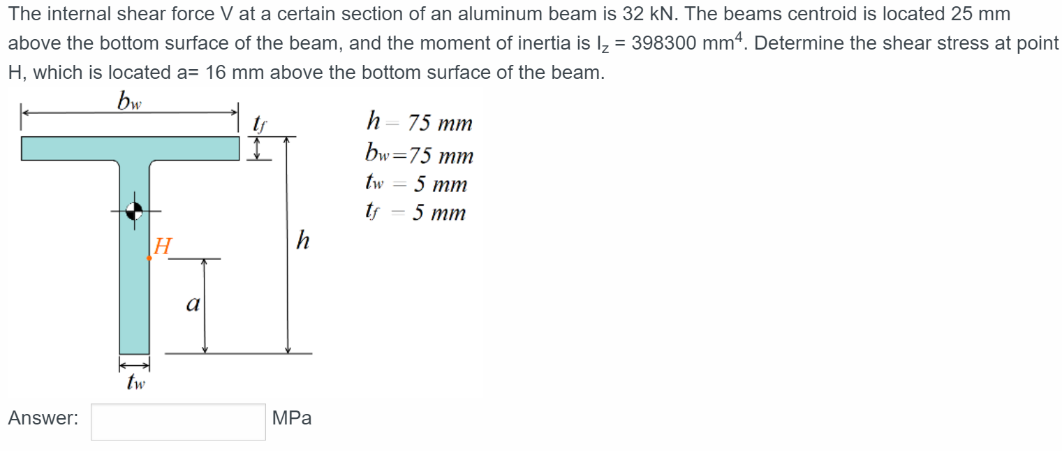 Solved The Internal Shear Force V At A Certain Section Of An | Chegg.com