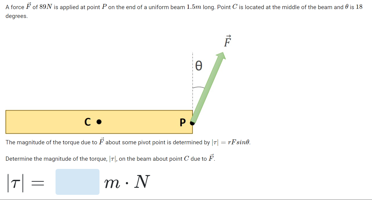 Solved A force F of 89N is applied at point P on the end of