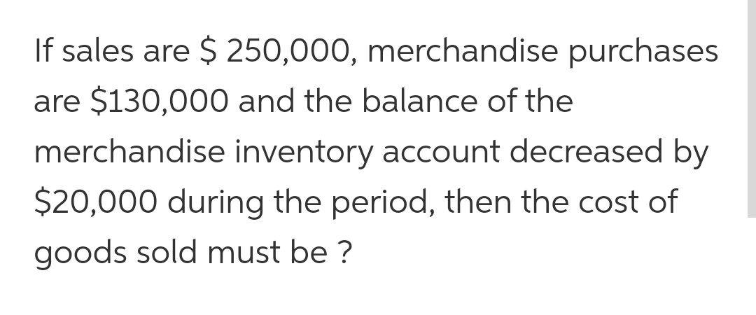 Solved If Sales Are $ 250,000, Merchandise Purchases Are | Chegg.com