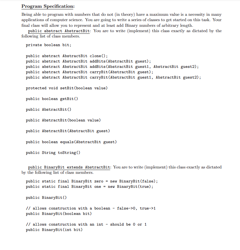 Solved Program Specification: Being able to program with | Chegg.com