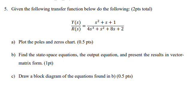 Solved 5. Given the following transfer function below do the | Chegg.com