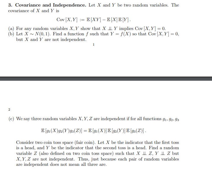 Solved 3. Covariance and Independence. Let X and Y be two | Chegg.com