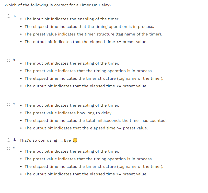Solved Which of the following is correct for a Timer On | Chegg.com