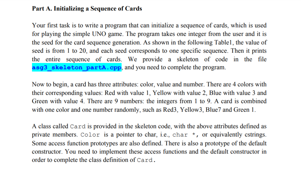 Solved Part A. Initializing a Sequence of Cards Your first | Chegg.com