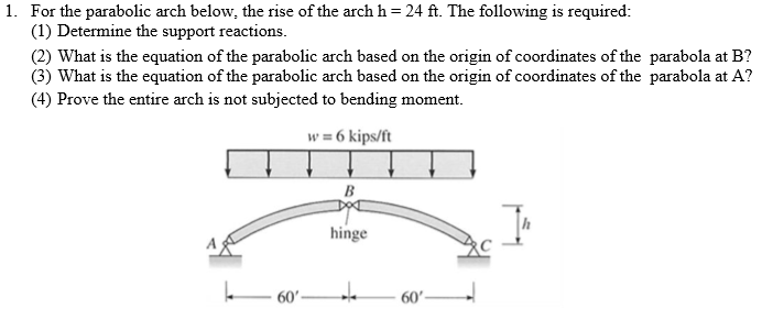 Solved 1. For the parabolic arch below, the rise of the arch | Chegg.com