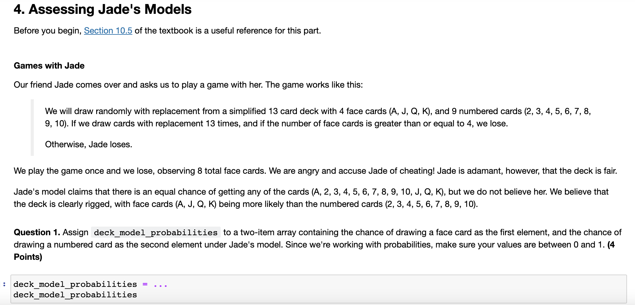 4. Assessing Jade's Models Before you begin, Section