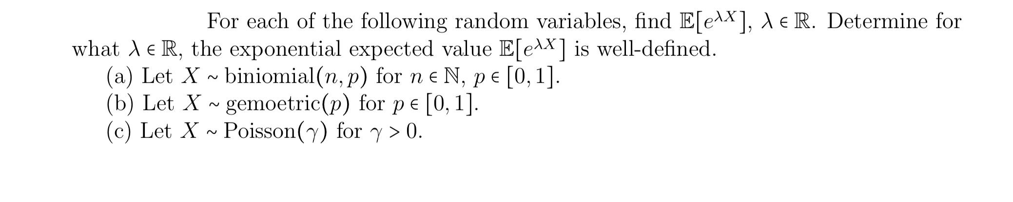 Solved what A € R, For each of the following random | Chegg.com