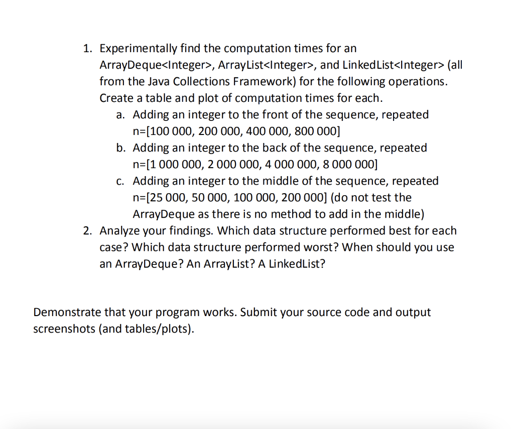 Using Java 1. Experimentally find the computation | Chegg.com