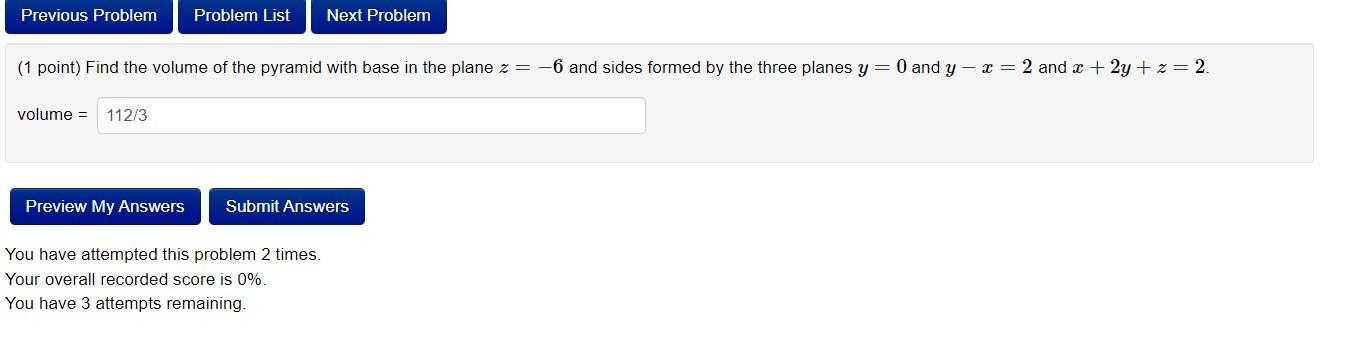 Solved (1 point) Find the volume of the pyramid with base in | Chegg.com