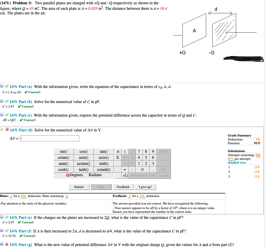 Solved (14%) Problem 3: Two Parallel Plates Are Charged With | Chegg.com