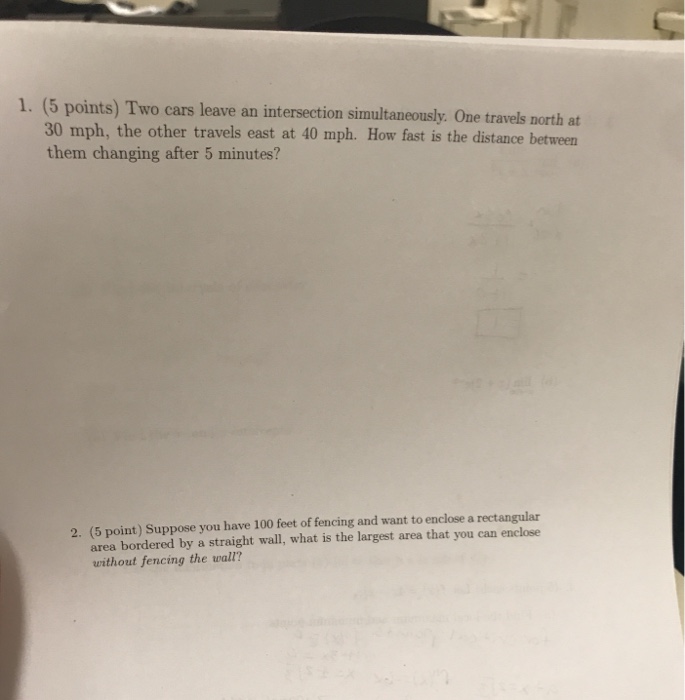 Solved 1. (5 points) Two cars leave an intersection | Chegg.com