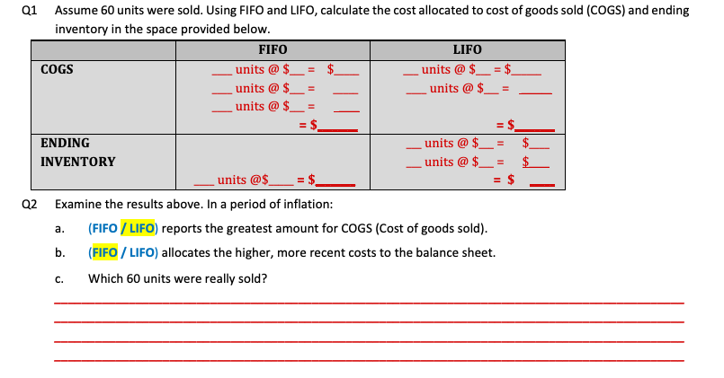 Solved ACTIVITY 62 INVENTORY: LIFO AND FIFO CALCULATIONS | Chegg.com