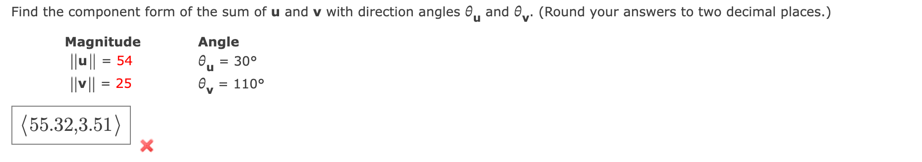 Solved Find the component form of the sum of u and v with | Chegg.com