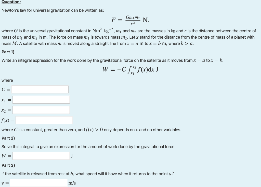 Solved Question Newton S Law For Universal Gravitation C Chegg Com