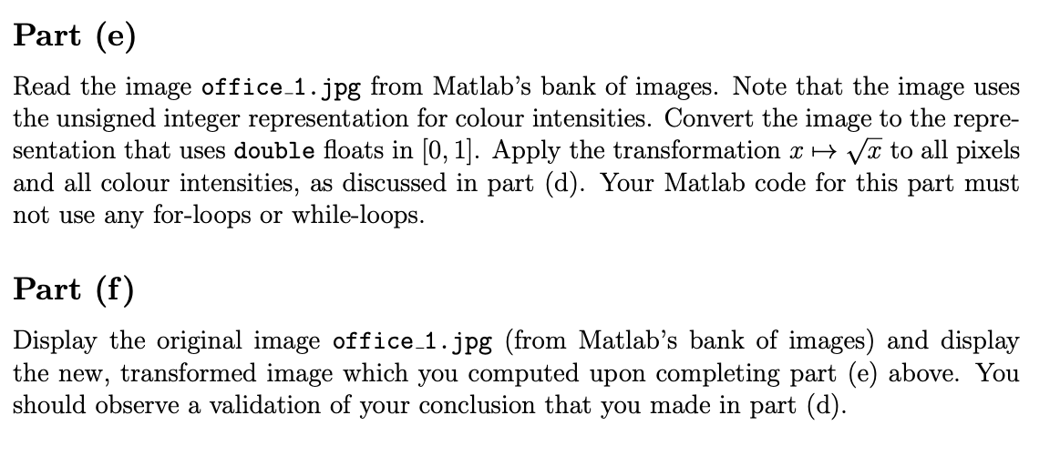 Solved Part E Read The Image Office 1 Jpg From Matlab S