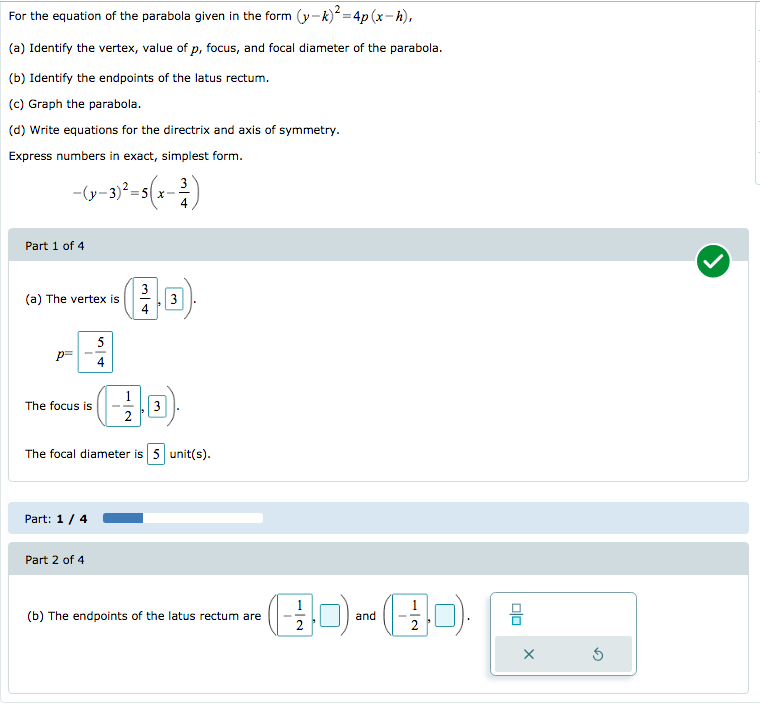 Solved For The Equation Of The Parabola Given In The Form Y Chegg Com