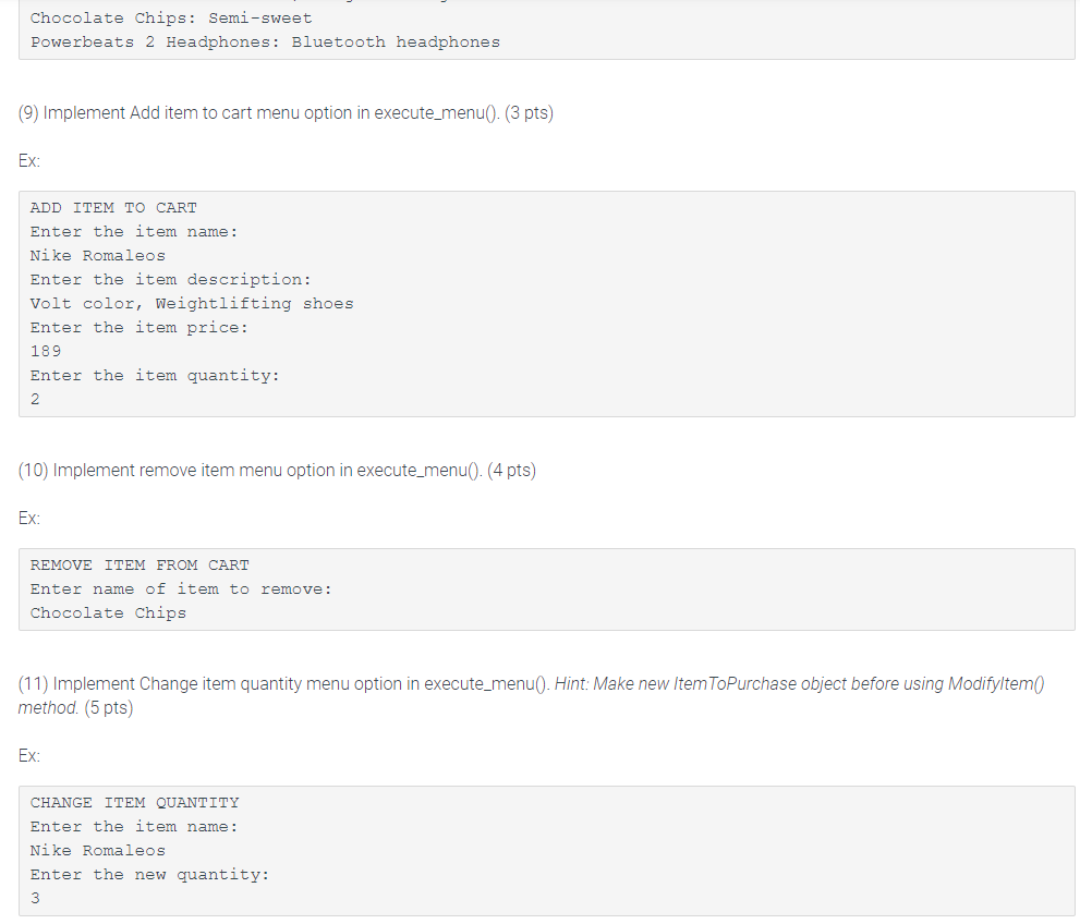 Solved 7.26 LAB*: Program: Online shopping cart (Part 2) | Chegg.com