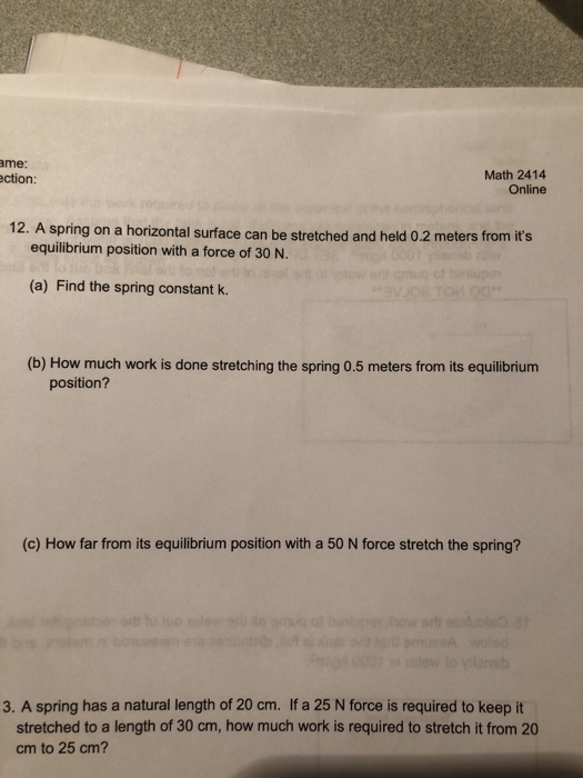 Solved me: ction: Math 2414 Online 12. A spring on a | Chegg.com