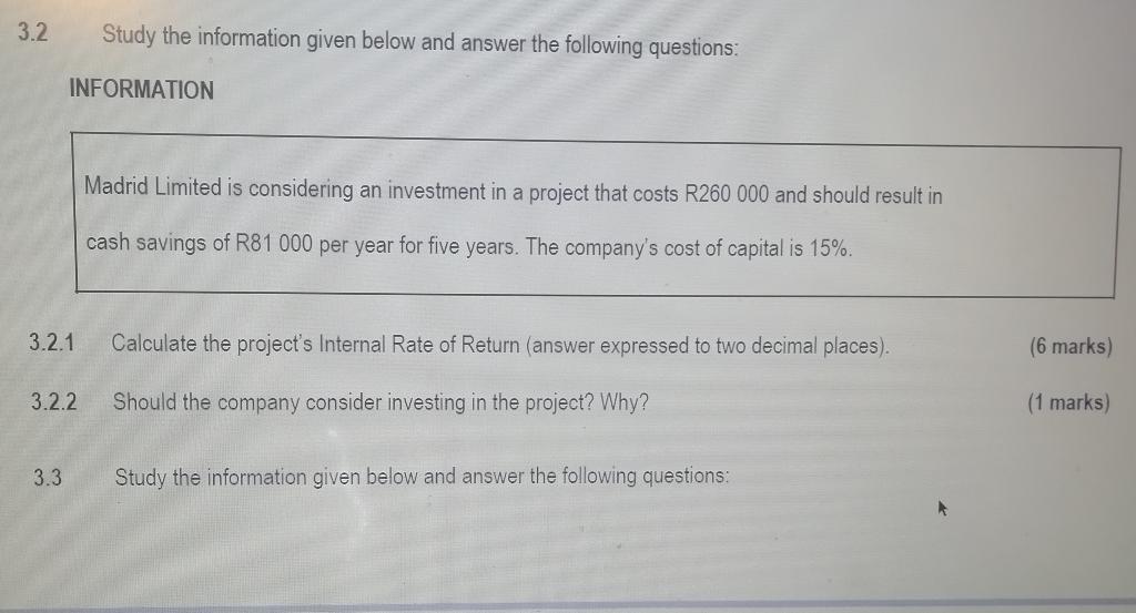 Solved 3.2 Study the information given below and answer the | Chegg.com