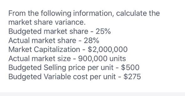 Solved From The Following Information, Calculate The Market | Chegg.com