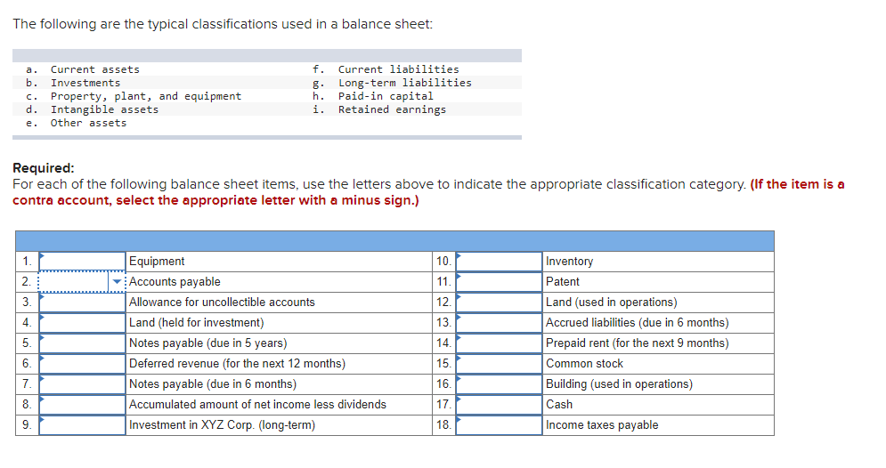 Solved The following are the typical classifications used in