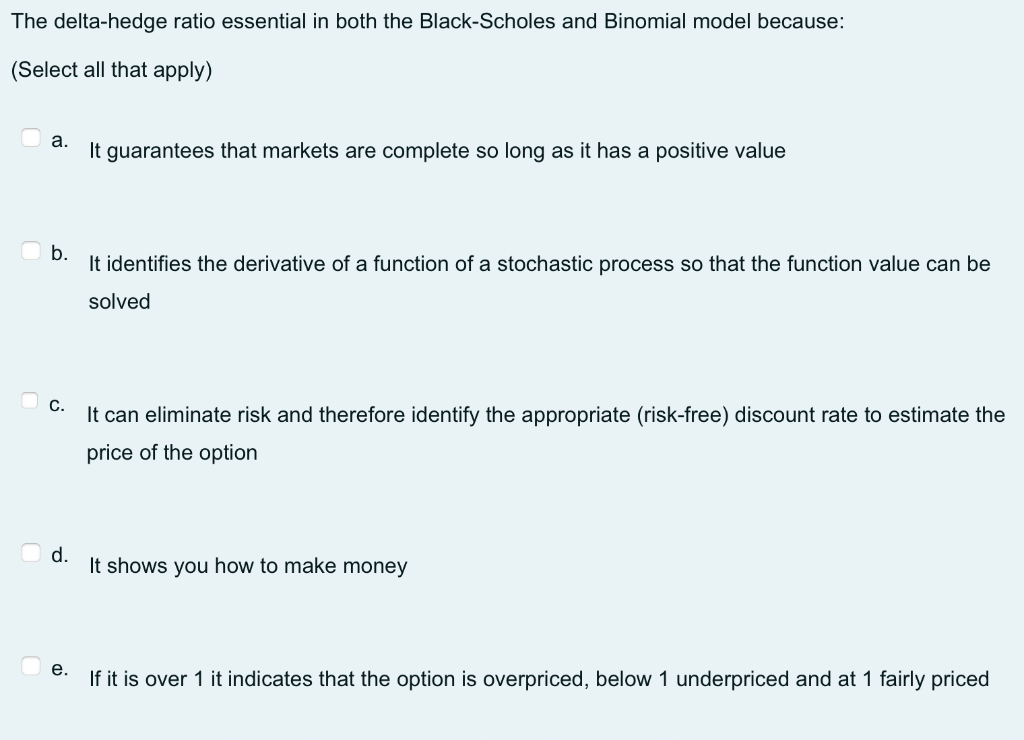 Solved The delta-hedge ratio essential in both the | Chegg.com