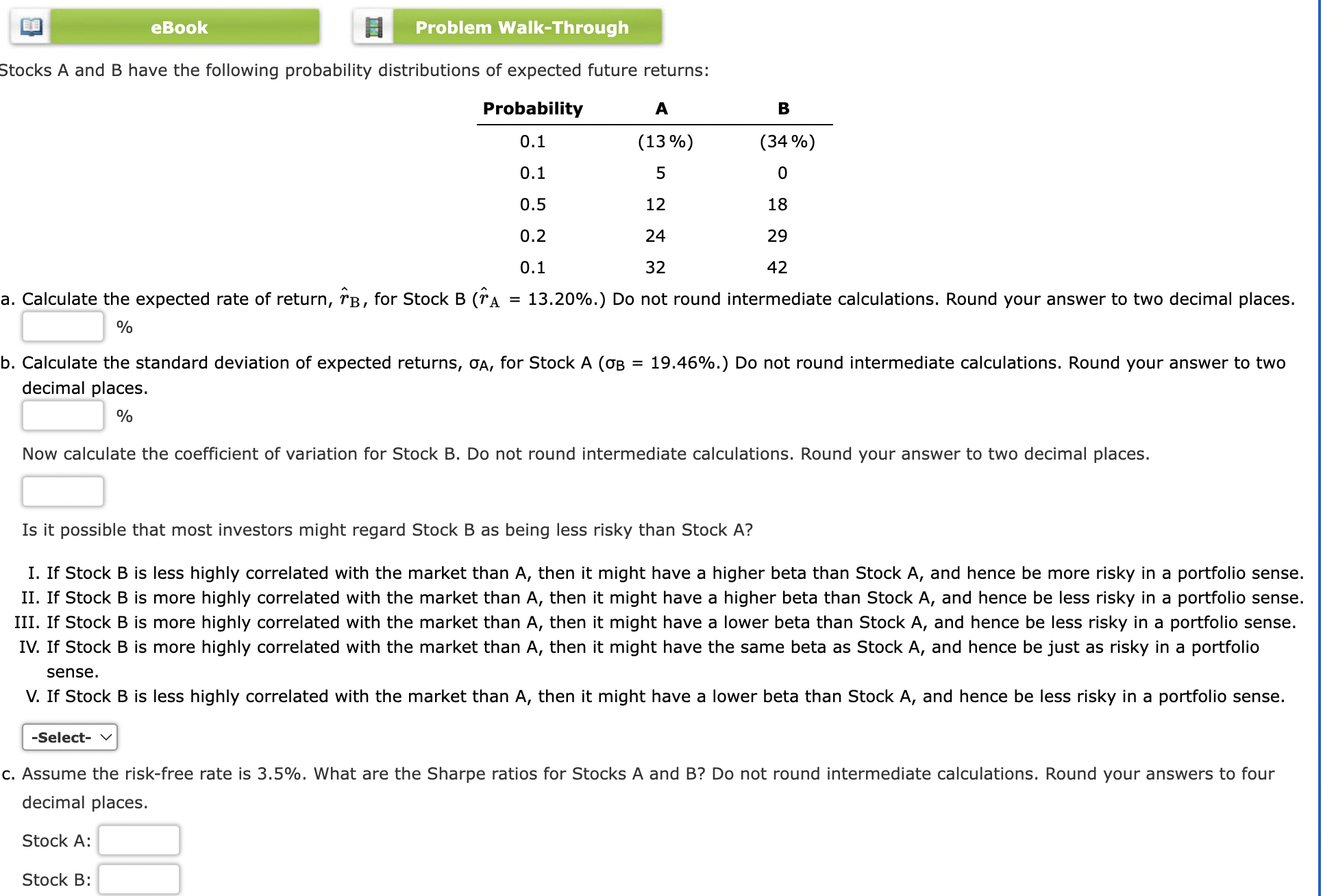 Solved Stocks A And B Have The Following Probability | Chegg.com