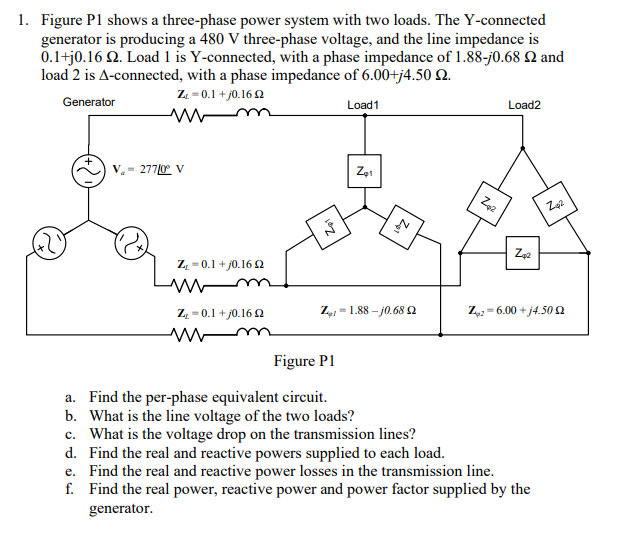 Solved 1. Figure P1 Shows A Three-phase Power System With | Chegg.com