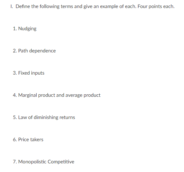Solved 1. Define the following terms and give an example of | Chegg.com