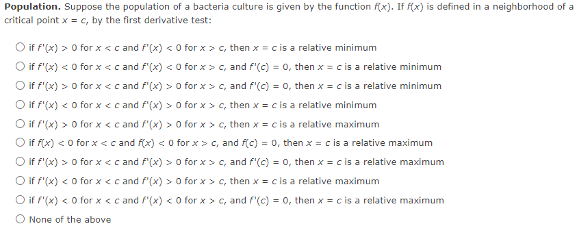 Solved Population. Suppose the population of a bacteria | Chegg.com