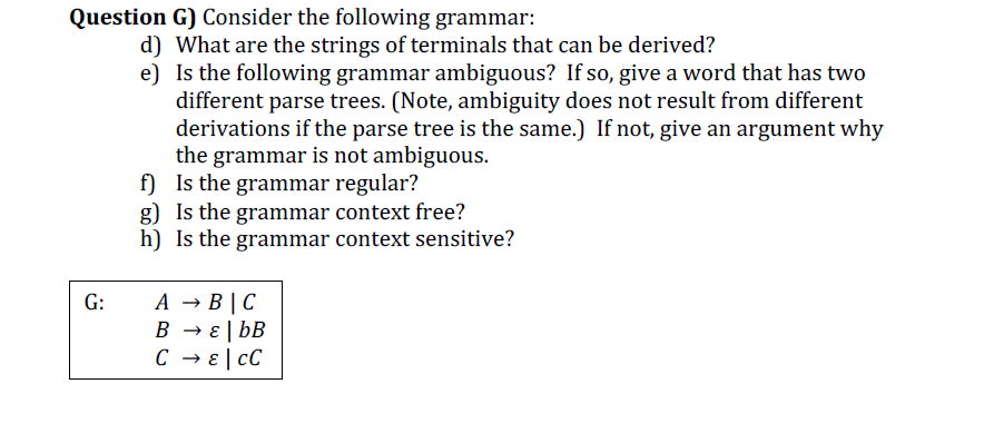Solved Question F) Consider the following grammar: a) Give a | Chegg.com