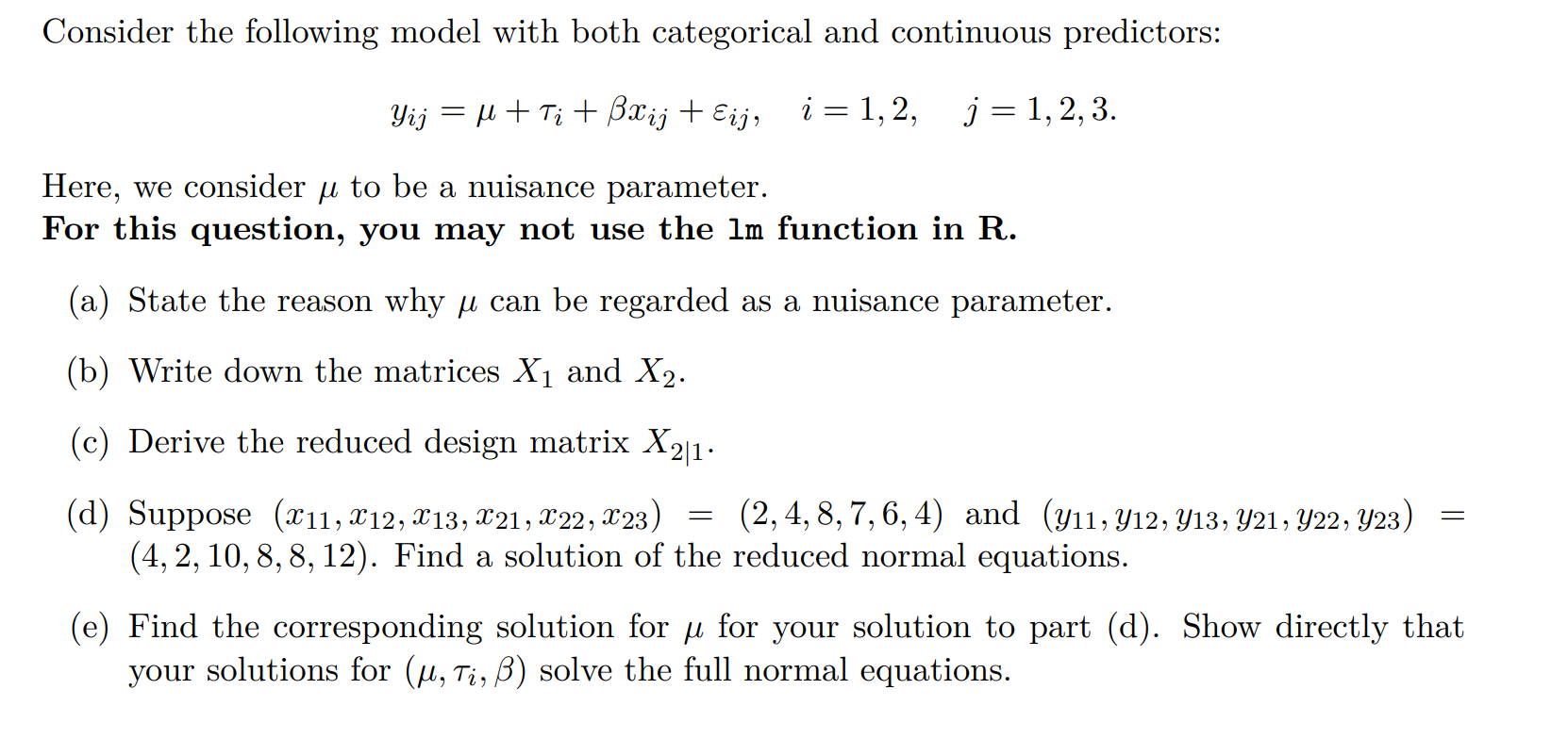 Solved Consider the following model with both categorical | Chegg.com