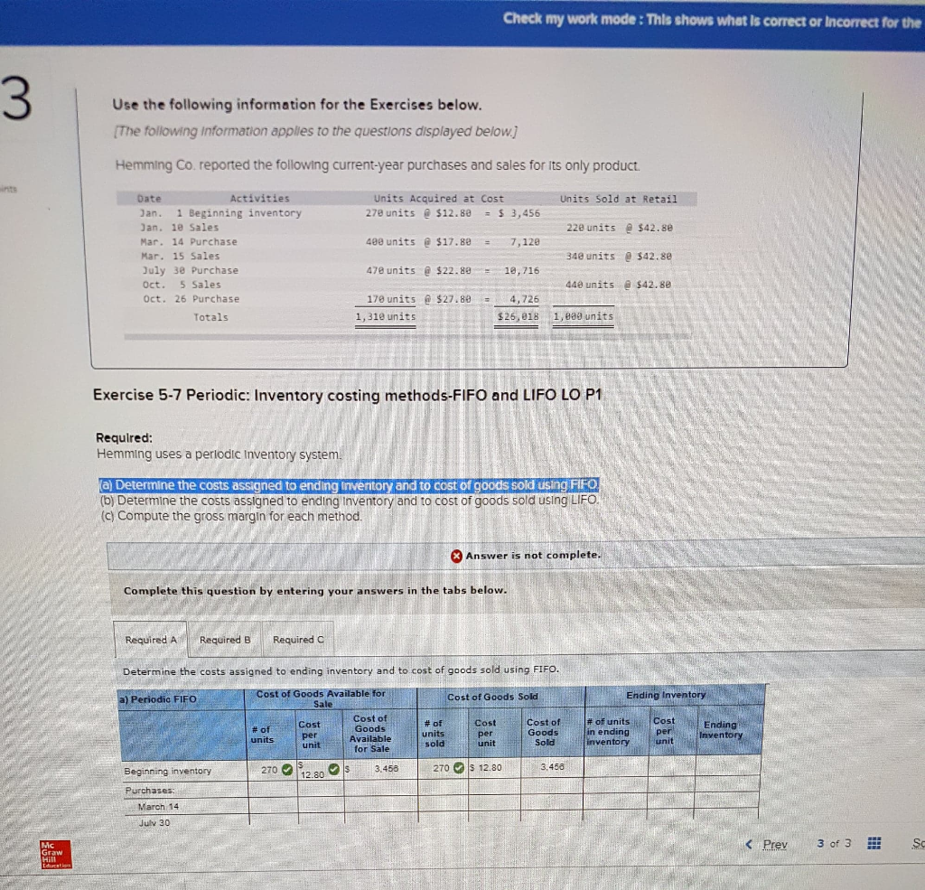 Solved A Determine The Costs Assigned To Ending Inventory 4097