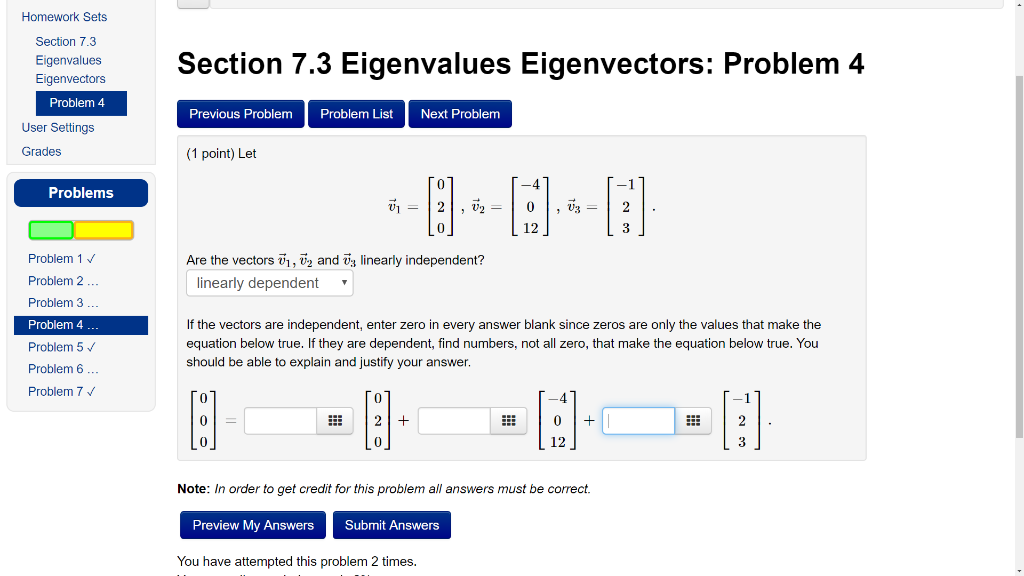 Solved Homework Sets Section 73 Eigenvalues Eigenvectors | Chegg.com