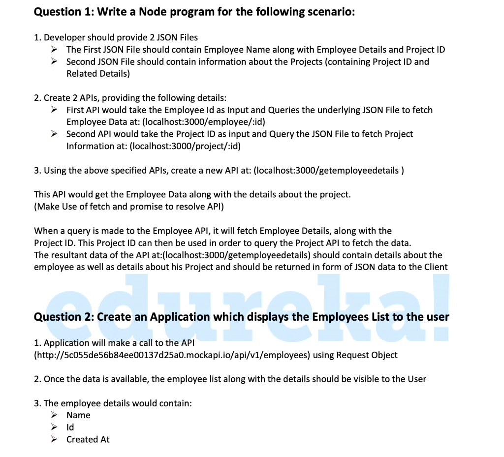 Solved Question 1: Write a Node program for the following | Chegg.com