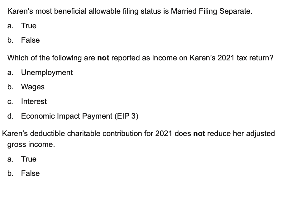 Solved Karen's husband Fred moved out of their family home