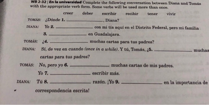 WB 2-32/ En la universidad Complete the following | Chegg.com