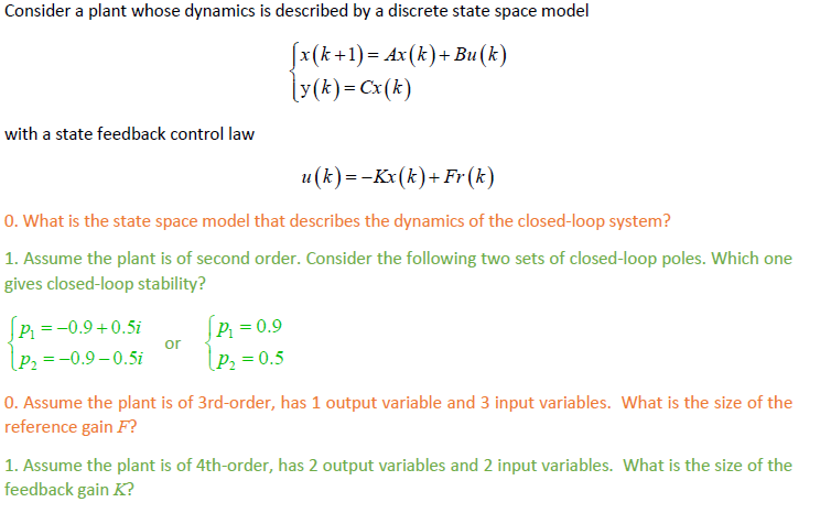Solved Consider a plant whose dynamics is described by a | Chegg.com