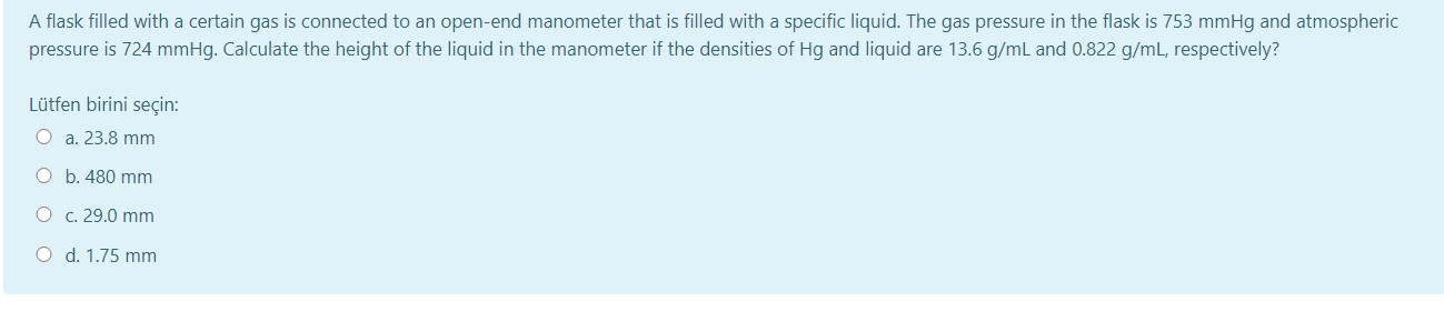 Solved A flask filled with a certain gas is connected to an | Chegg.com