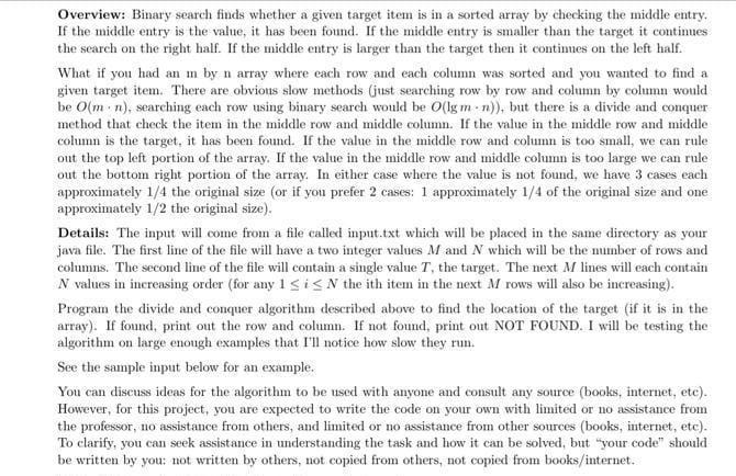 Solved Overview: Binary search finds whether a given target | Chegg.com