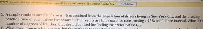 Solved A simple random sample of size n = 5 is obtained from | Chegg.com