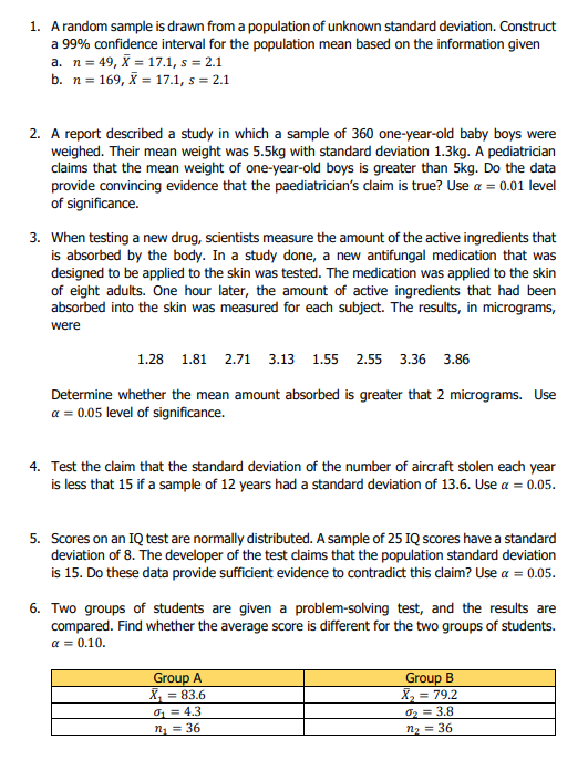 Solved 1. A random sample is drawn from a population of | Chegg.com
