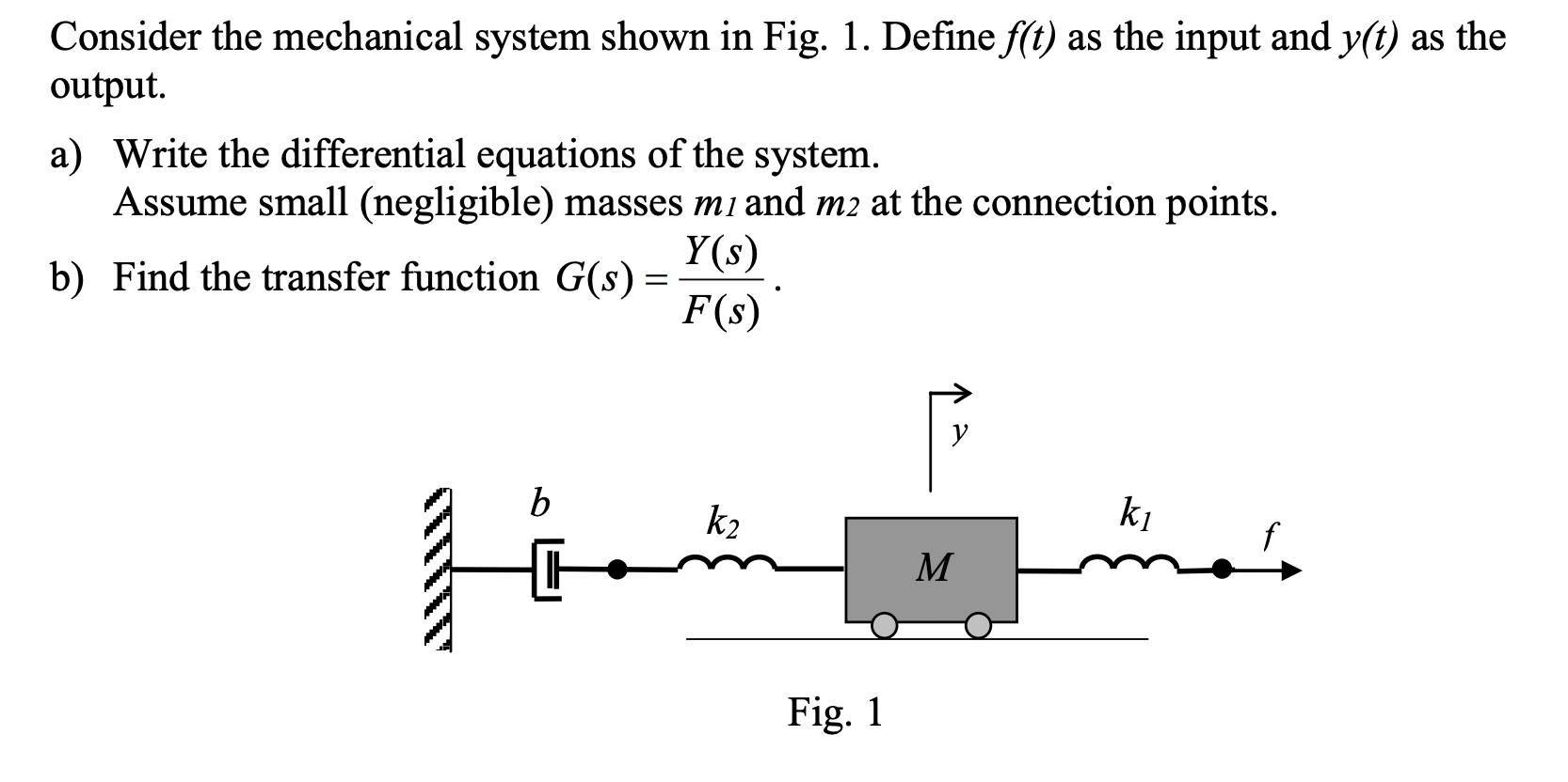 Solved Consider the mechanical system shown in Fig. 1. | Chegg.com