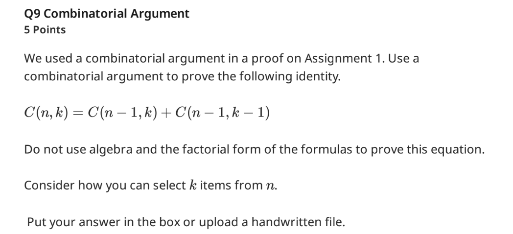 Solved Q9 Combinatorial Argument 5 Points We Used A | Chegg.com