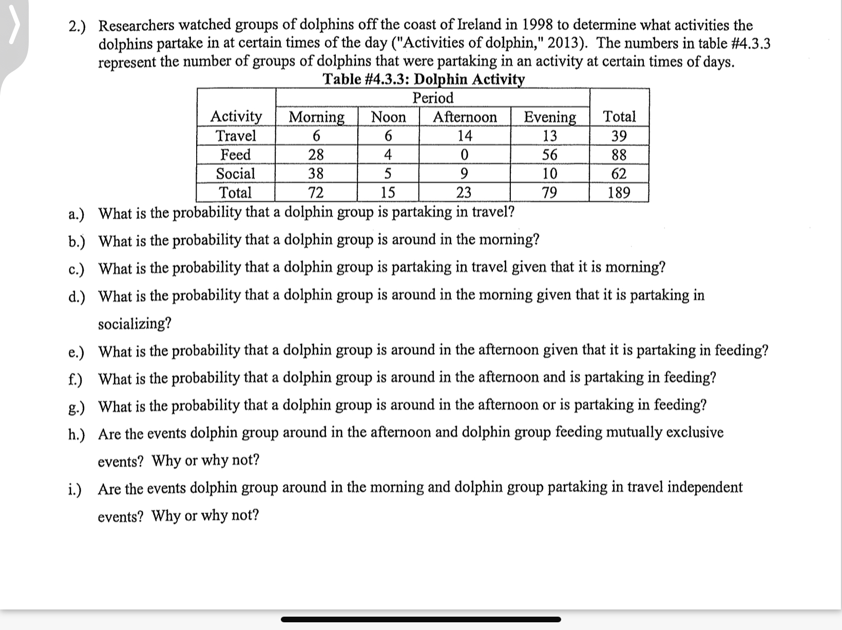 Solved 2.) ﻿Researchers Watched Groups Of Dolphins Off The | Chegg.com