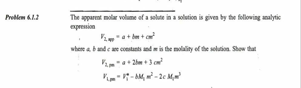 Solved Problem 6.1.2 The apparent molar volume of a solute | Chegg.com