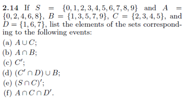 Solved 2.14 If S={0,1,2,3,4,5,6,7,8,9} and A= | Chegg.com