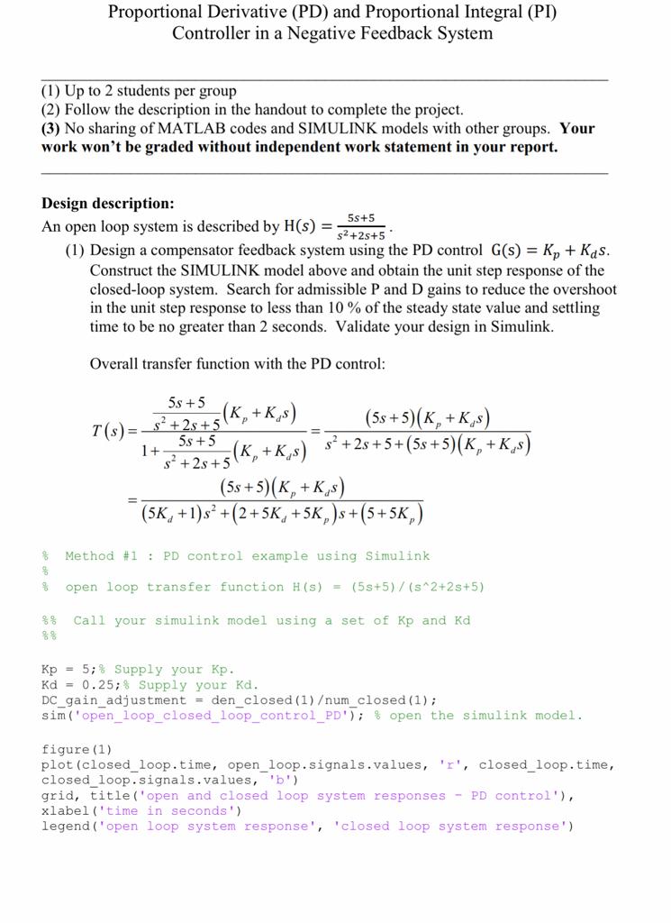 Proportional Derivative (PD) And Proportional | Chegg.com