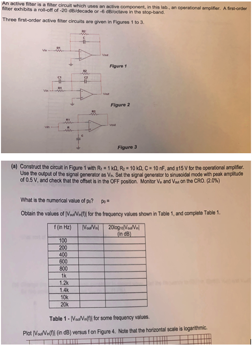 Solved An active filter is a filter circuit which uses an | Chegg.com